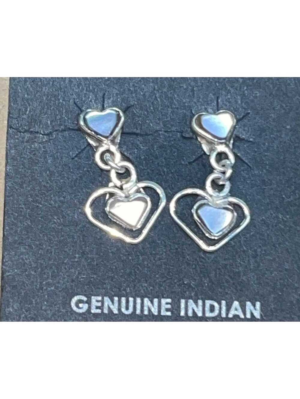 Zuni traditional cluster sterling silver inlay abalone earrings hearts